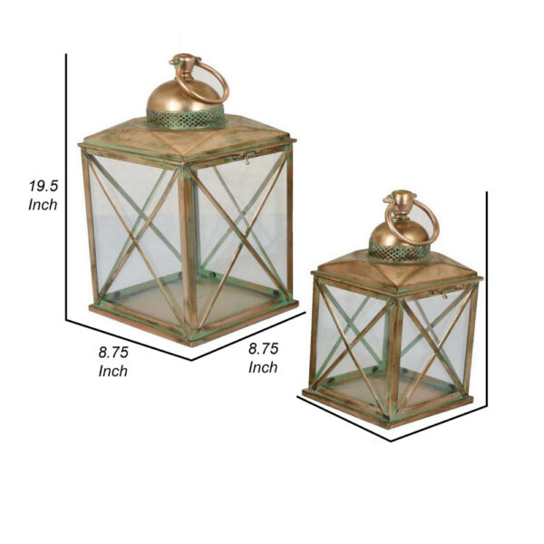150220266991ce0b5ed3d.jpeg 20 Inch Decorative Lantern Set of 2, Glass Panel, Cross Metal Frame, Gold