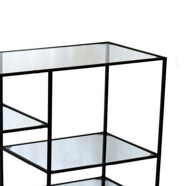 35 Inch Plant Stand Console Table, 4 Shelves, Rectangular top, Black Metal