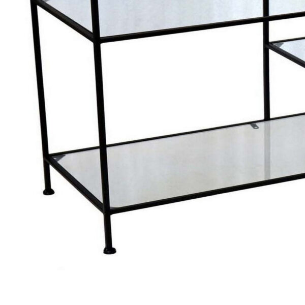 35 Inch Plant Stand Console Table, 4 Shelves, Rectangular top, Black Metal