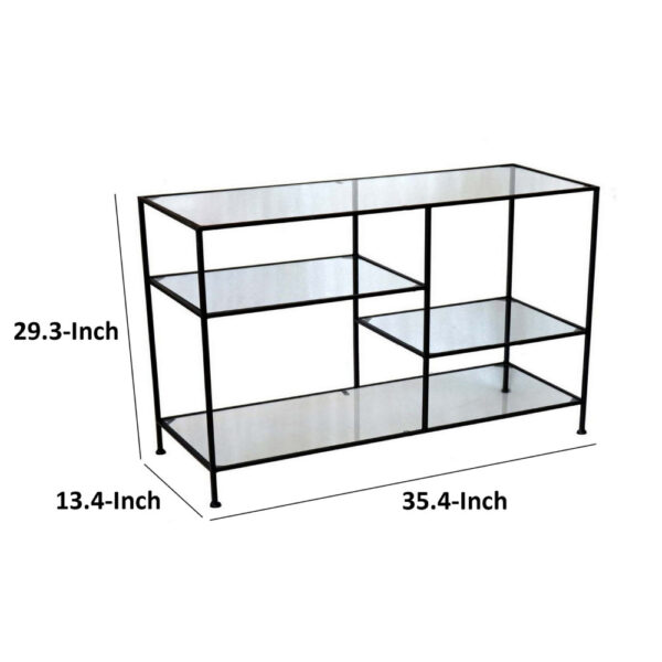 35 Inch Plant Stand Console Table, 4 Shelves, Rectangular top, Black Metal