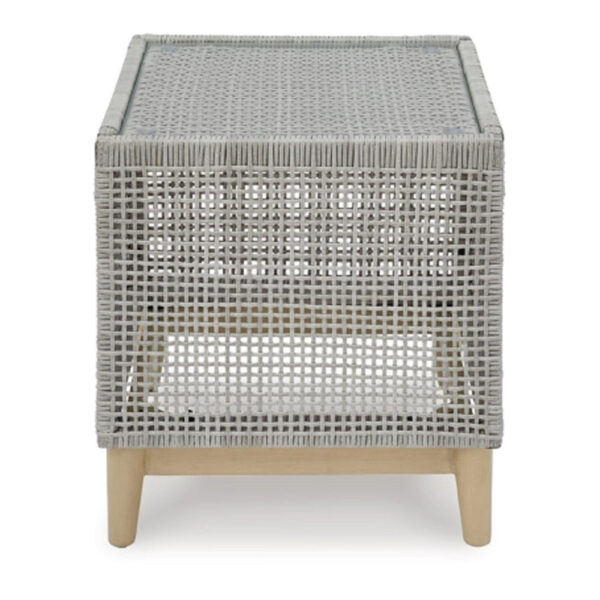 Yami 23 Inch Outdoor Side End Table, Resin Wicker, Tempered Glass Top, Gray