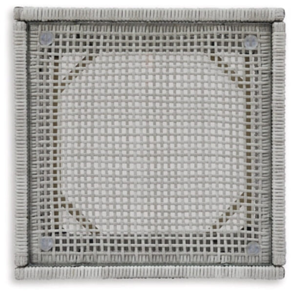 Yami 23 Inch Outdoor Side End Table, Resin Wicker, Tempered Glass Top, Gray