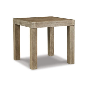 Fayi 22 Inch Outdoor End Table, Square Slatted Design, Natural Brown Finish
