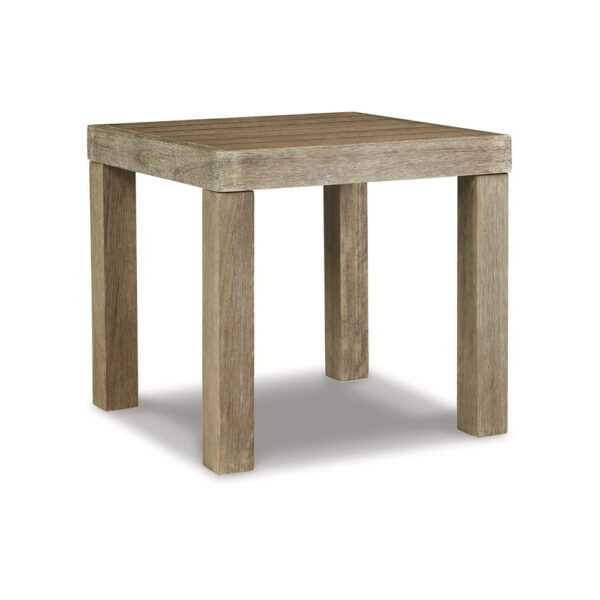 Fayi 22 Inch Outdoor End Table, Square Slatted Design, Natural Brown Finish