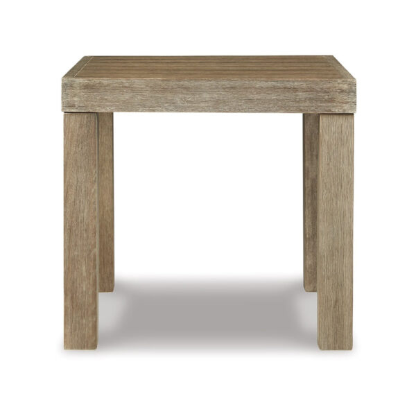 Fayi 22 Inch Outdoor End Table, Square Slatted Design, Natural Brown Finish