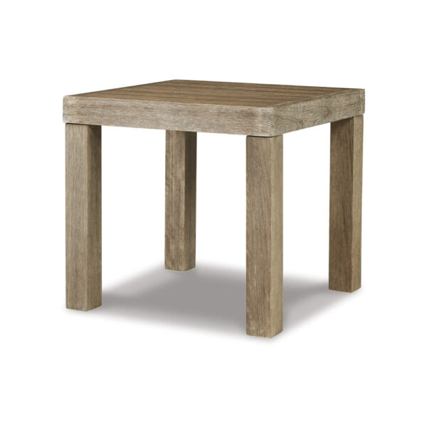 Fayi 22 Inch Outdoor End Table, Square Slatted Design, Natural Brown Finish