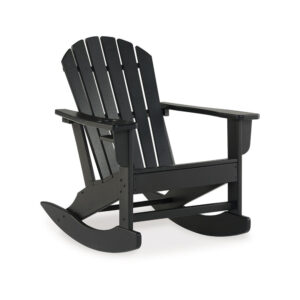 150220266991cee411dc0.jpeg Sami 35 Inch Outdoor Rocking Chair, Slatted Design, Modern Black Finish