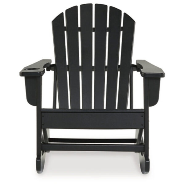 Sami 35 Inch Outdoor Rocking Chair, Slatted Design, Modern Black Finish