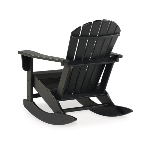Sami 35 Inch Outdoor Rocking Chair, Slatted Design, Modern Black Finish