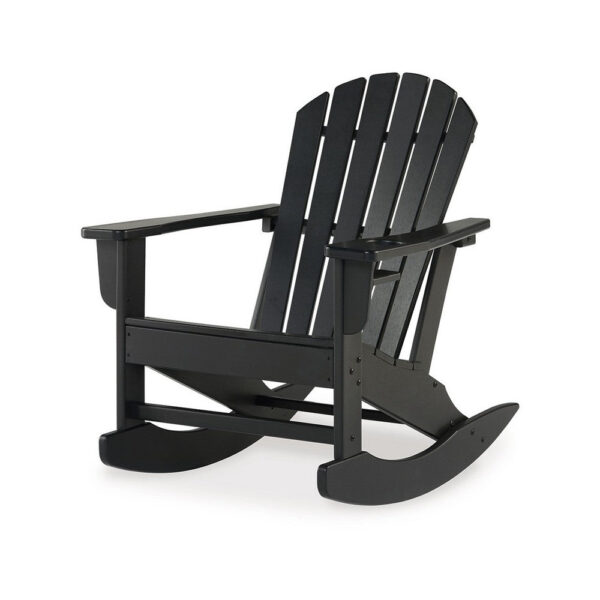 Sami 35 Inch Outdoor Rocking Chair, Slatted Design, Modern Black Finish