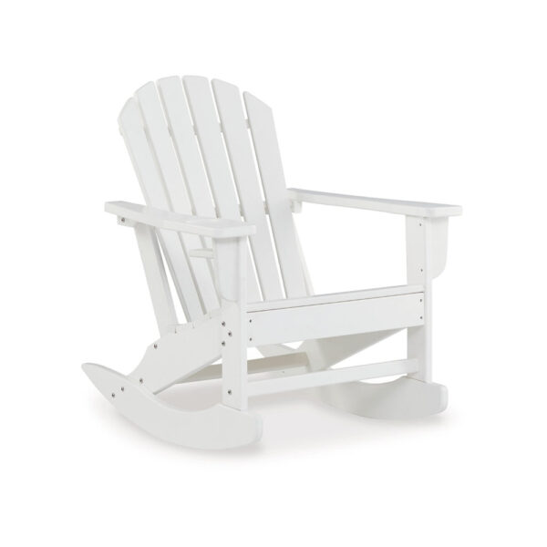 Sami 35 Inch Outdoor Rocking Chair, Slatted Design, Modern White Finish