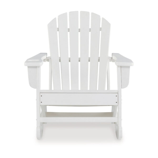 Sami 35 Inch Outdoor Rocking Chair, Slatted Design, Modern White Finish