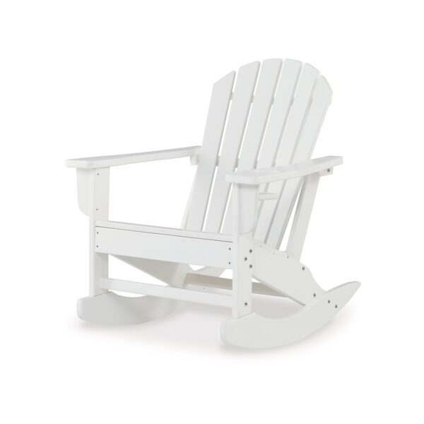 Sami 35 Inch Outdoor Rocking Chair, Slatted Design, Modern White Finish