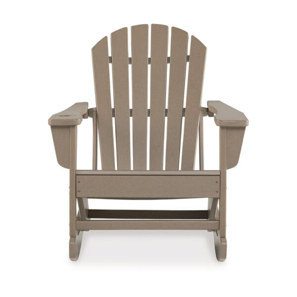 Sami 35 Inch Outdoor Rocking Chair, Slatted Design, Modern Brown Finish