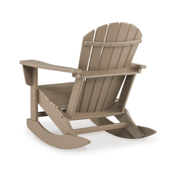 Sami 35 Inch Outdoor Rocking Chair, Slatted Design, Modern Brown Finish