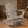 Sami 35 Inch Outdoor Rocking Chair, Slatted Design, Modern Brown Finish