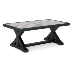 Tira 48 Inch Outdoor Coffee Table, Tile Top, Black, Light Gray Finish
