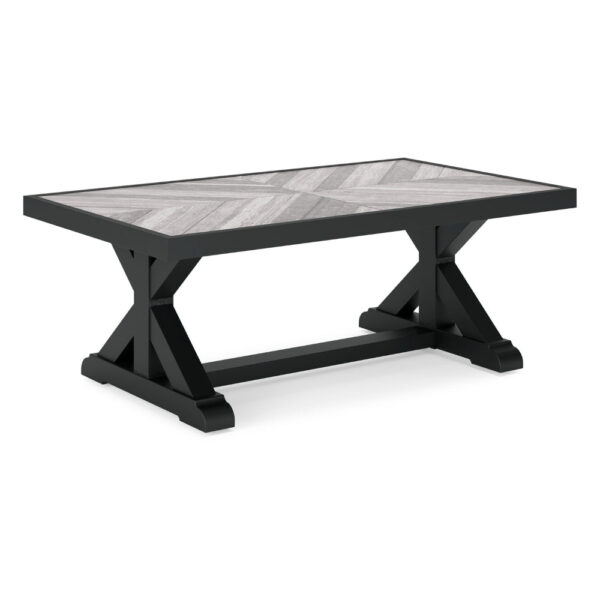 Tira 48 Inch Outdoor Coffee Table, Tile Top, Black, Light Gray Finish