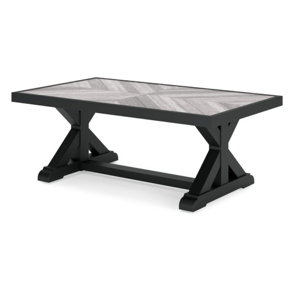 Tira 48 Inch Outdoor Coffee Table, Tile Top, Black, Light Gray Finish