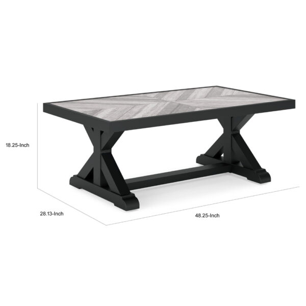 Tira 48 Inch Outdoor Coffee Table, Tile Top, Black, Light Gray Finish