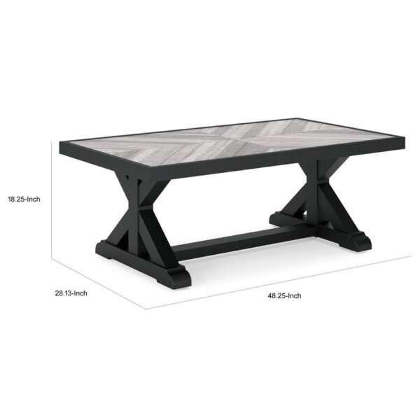 Tira 48 Inch Outdoor Coffee Table, Tile Top, Black, Light Gray Finish