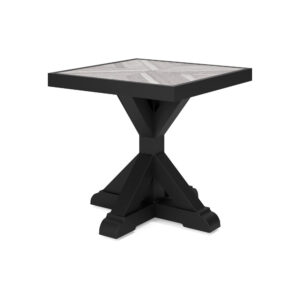 Tira 22 Inch Outdoor Side End Table, Tile Top, Black, Light Gray Finish