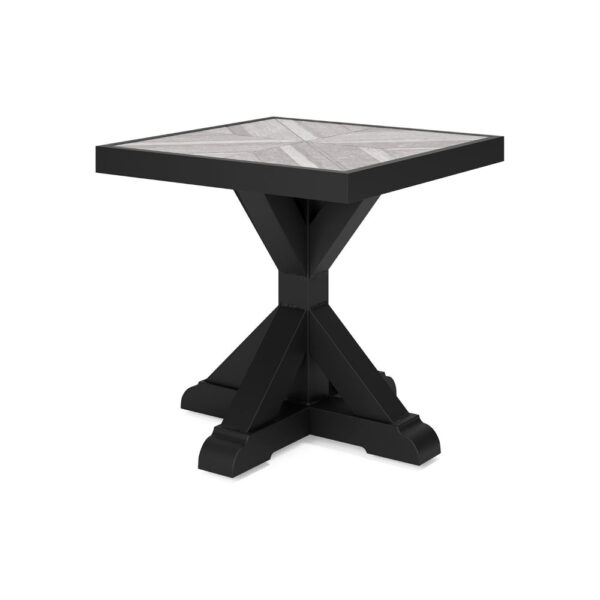 Tira 22 Inch Outdoor Side End Table, Tile Top, Black, Light Gray Finish
