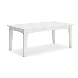 Fini 44 Inch Outdoor Coffee Table, Slatted Top, Modern Style, White Finish