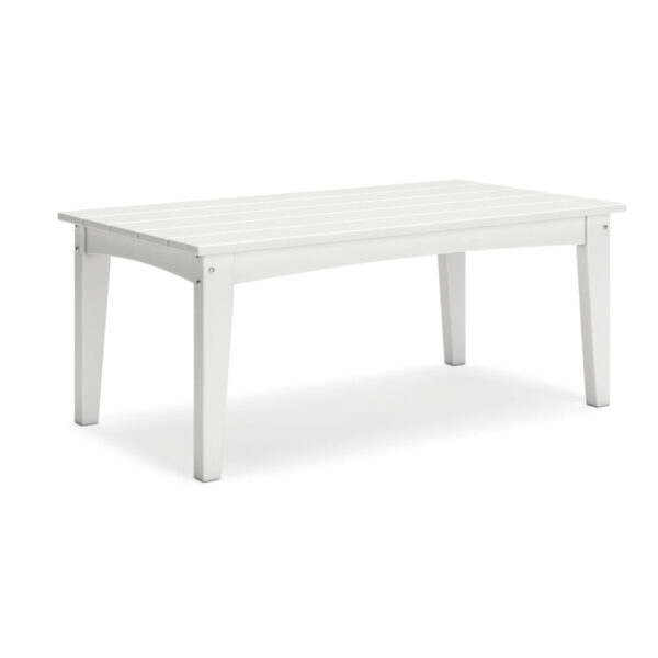 Fini 44 Inch Outdoor Coffee Table, Slatted Top, Modern Style, White Finish