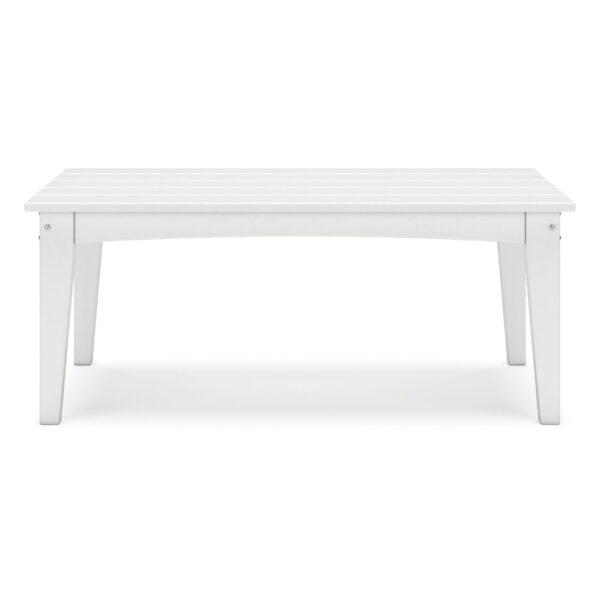 Fini 44 Inch Outdoor Coffee Table, Slatted Top, Modern Style, White Finish
