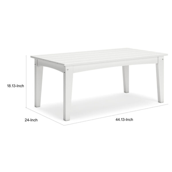 Fini 44 Inch Outdoor Coffee Table, Slatted Top, Modern Style, White Finish