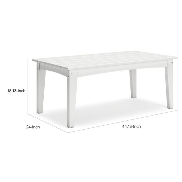 Fini 44 Inch Outdoor Coffee Table, Slatted Top, Modern Style, White Finish