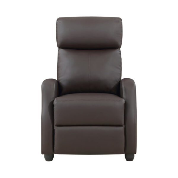 Jiana 35 Inch Push Back Recliner Chair, Brown Faux Leather, Solid Wood