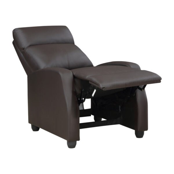 Jiana 35 Inch Push Back Recliner Chair, Brown Faux Leather, Solid Wood