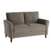 Sarah 57 Inch Loveseat, Brown Velvet, Tufted, Reversible Cushions, Wood