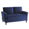 Sarah 57 Inch Loveseat, Blue Velvet, Stitch Tufting, Reversible Cushions