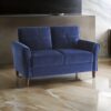 Sarah 57 Inch Loveseat, Blue Velvet, Stitch Tufting, Reversible Cushions