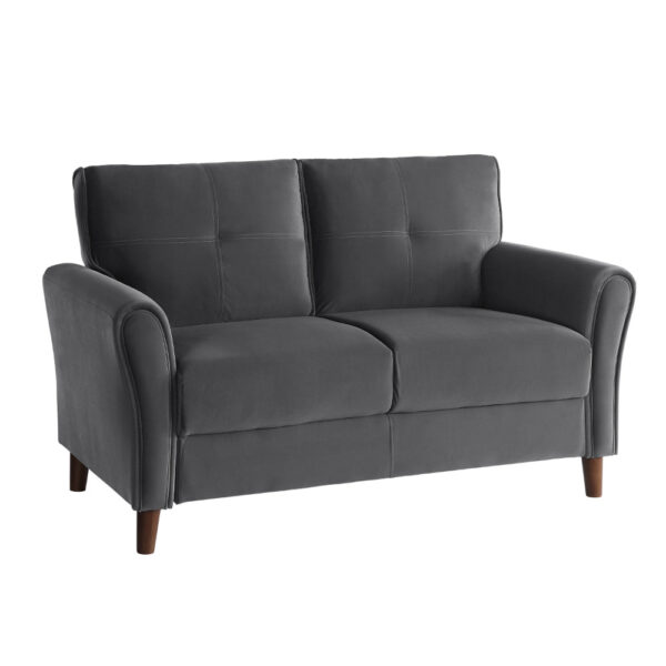 Sarah 57 Inch Loveseat, Gray Velvet, Stitch Tufting, Reversible Cushions