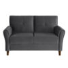 Sarah 57 Inch Loveseat, Gray Velvet, Stitch Tufting, Reversible Cushions