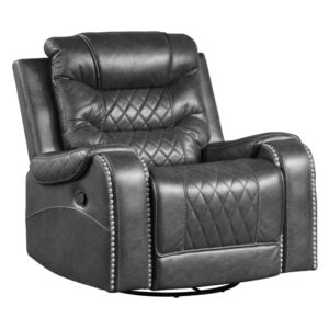 Paul 38 Inch Manual Swivel Glider Recliner Chair, Gray Faux Leather