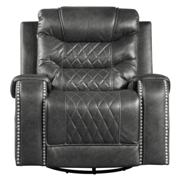Paul 38 Inch Manual Swivel Glider Recliner Chair, Gray Faux Leather