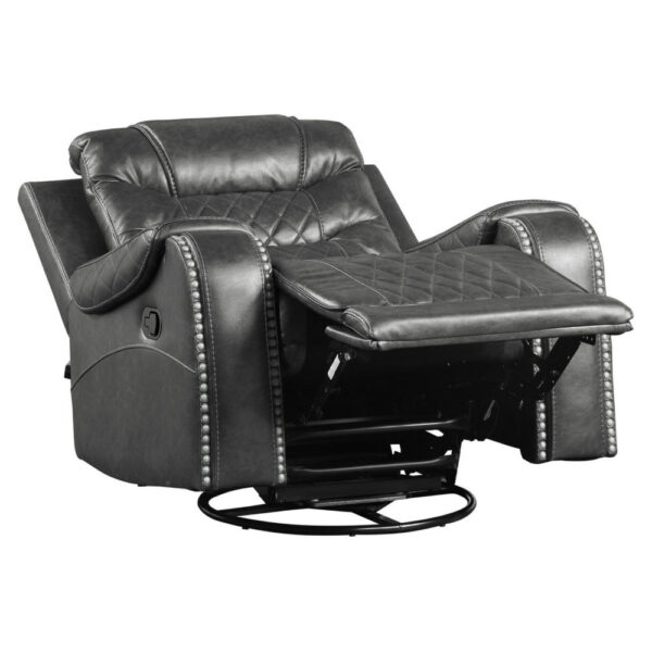 Paul 38 Inch Manual Swivel Glider Recliner Chair, Gray Faux Leather