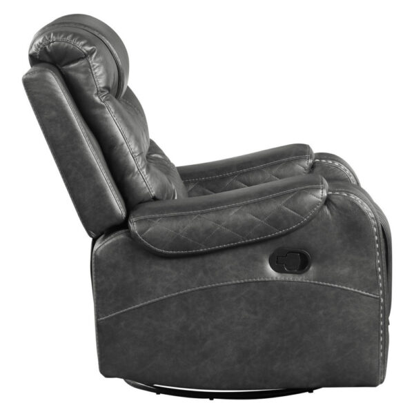 Paul 38 Inch Manual Swivel Glider Recliner Chair, Gray Faux Leather