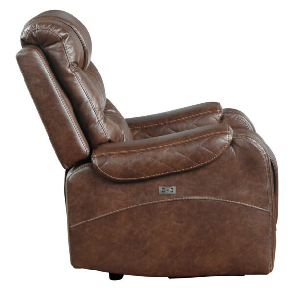 Paul 38 Inch Power Swivel Glider Recliner Chair, USB, Brown Faux Leather