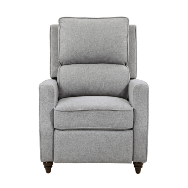 Isac 37 Inch Push Back Recliner Chair, Gray Polyester, Brown Solid Wood