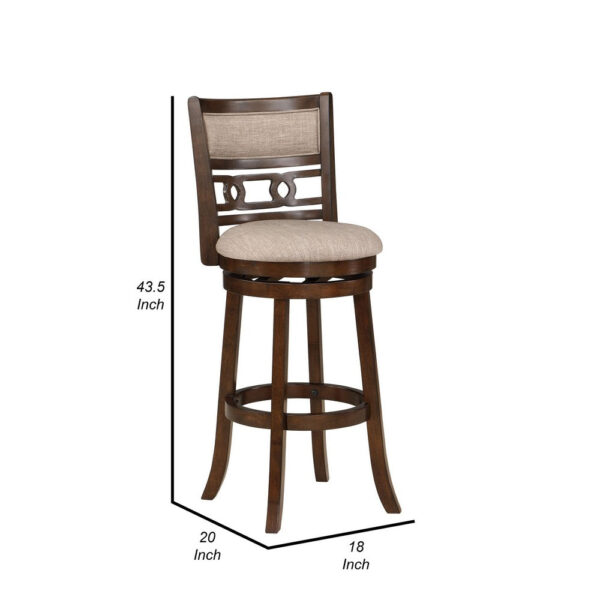 Gary 29 Inch Swivel Barstool, Cushioned Seat and Open Back, Cherry Brown