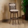 Gary 29 Inch Swivel Barstool, Cushioned Seat and Open Back, Cherry Brown