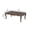 Cona 54 Inch Cocktail Coffee Table, Carved Gold Accent, Cherry Brown, Gray