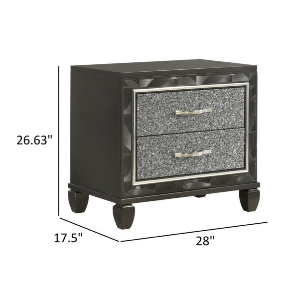 150220266991d19e2636d.jpeg Ren 28 Inch Nightstand with 2 Glitter Front Storage Drawers, Black, Silver