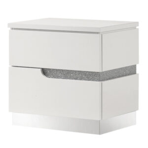 150220266991d1ad55294.jpeg Ara 23 Inch Nightstand, 2 Drawers, Crystal Accents, White Laminate Finish